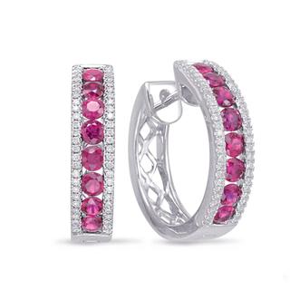 White Gold Ruby & Diamond Earring