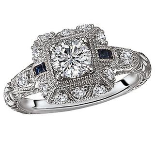 14KW Rom DIA/Sapphire Engraved Ring D5/8CT