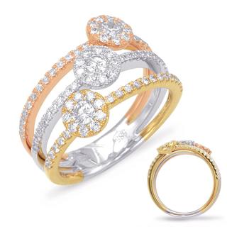 Rose & Yellow & White Gold Fashion Ring